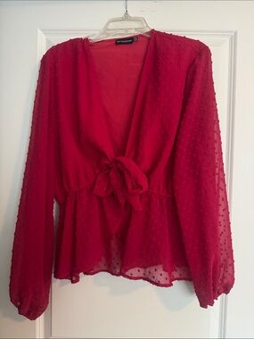 PrettyLittleThing Red Tie-Front Peplum Blouse